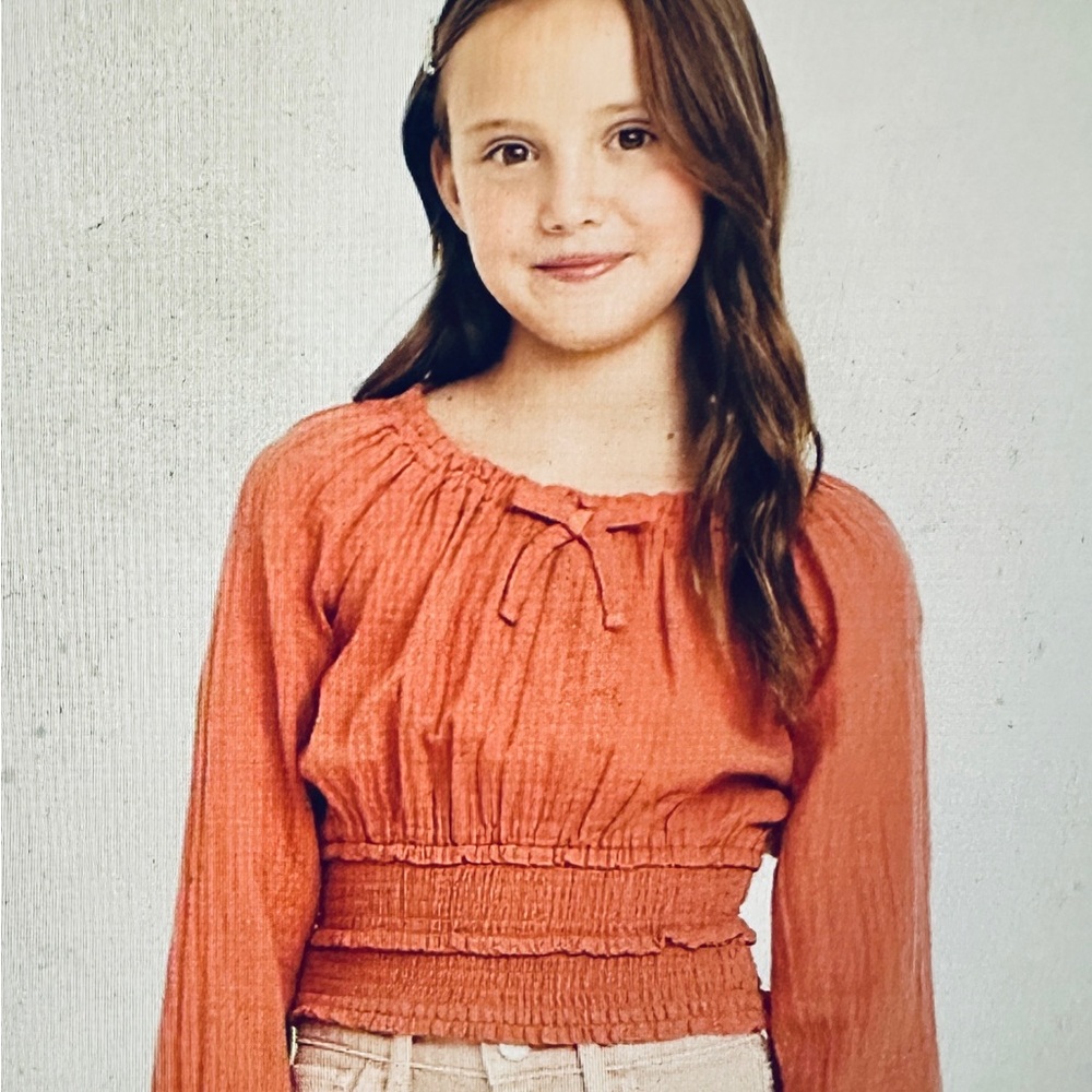 Old Navy Girls' Coral & Black Long Sleeve Blouse